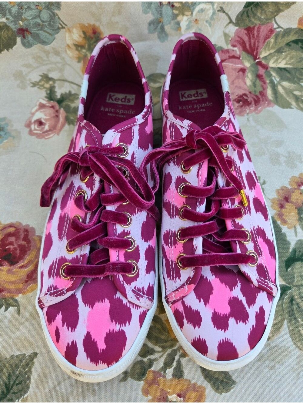 Kate Spade x Keds Pink & Fuchsia Patterned Canvas Lace-Up Sneakers Women's 8.5
